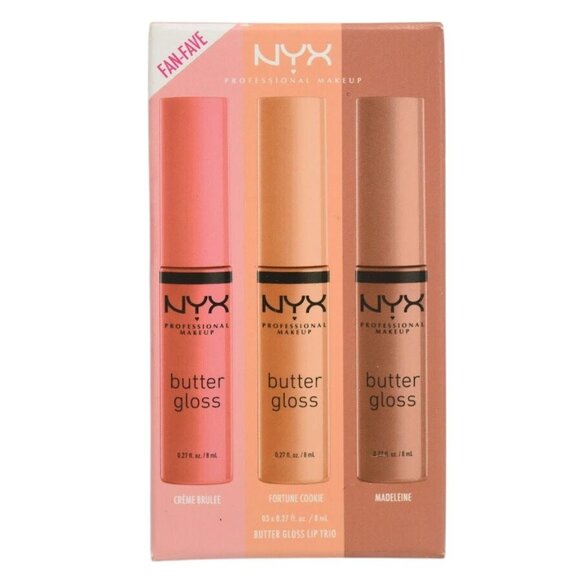 NYX Other - NYX Professional Butter Gloss Lip Trio Set Crème Brûlée Fortune Cookie Madeline